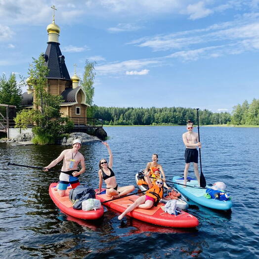 Подарочный сертификат «Прогулка на сапах по Вуокса Церковь на камне» (3 - 3,5 часа, 1 человек в составе группы)