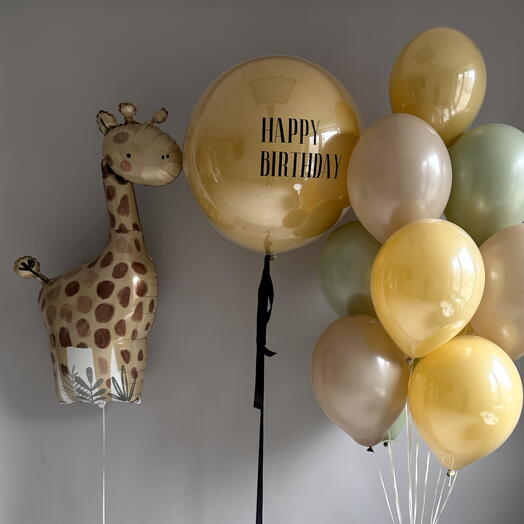 Набір дитячих кульок з великою гігантською кулькою «З Днем народження», однією фігурою та змішаними кульками