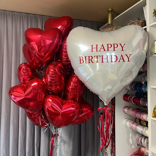 Шары сердца Happy Birthday
