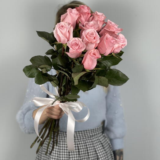 Букет из 11 премиальных розовых роз 60см (53)