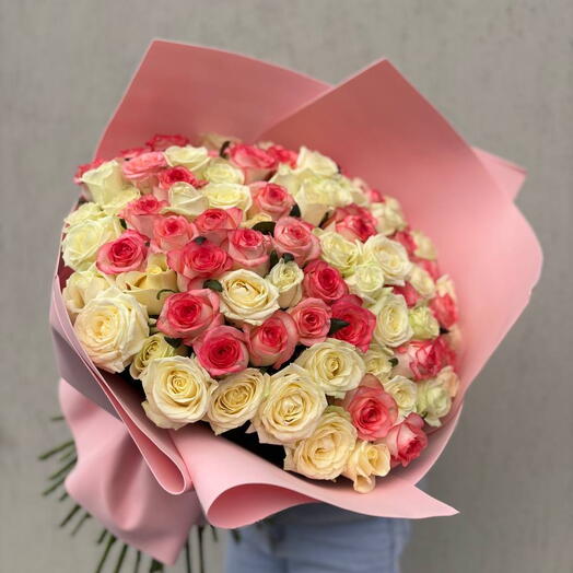 101 Микс белые и розовые розы букет 🌸