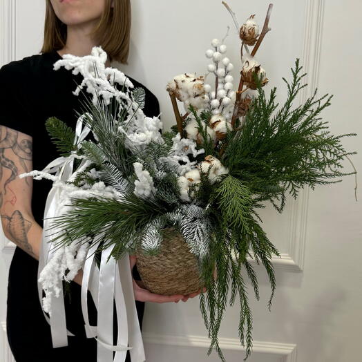 Чудесная новогодняя композиция с хлопком для интерьера