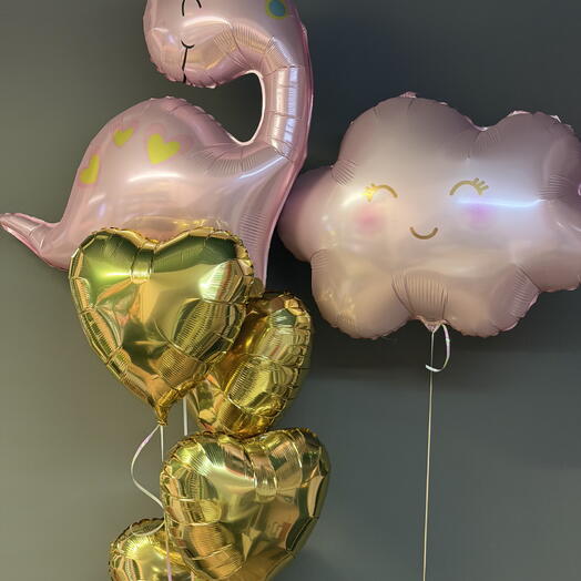 Princess Dino   Golden Hearts Set – 6 Balloon Set (Helium Inflated)