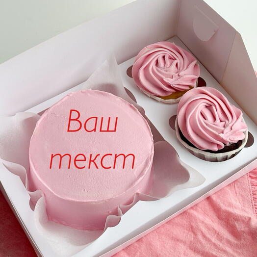 Бенто торт + 2 капкейка «ваш текст» 🌸