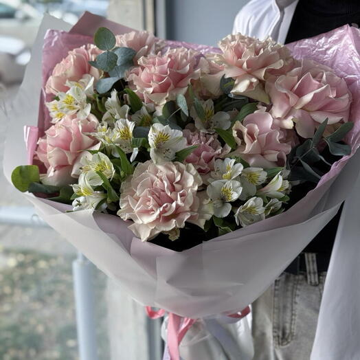 Дуо-букет французские розы с альстромерией | BLOSSOM