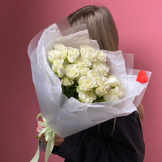 Ramo de 9 rosas de arbusto blanco 40cm