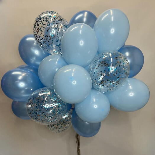 Облако. Набор шаров с гелием 35 шт черные, голубые, шары с конфетти под потолок