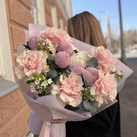 Букет с Момоко, оксипеталумом, гортензией и розой💞
