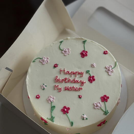 Бенто-торт 800гр с цветочками и надписью «happy birthday my sister »