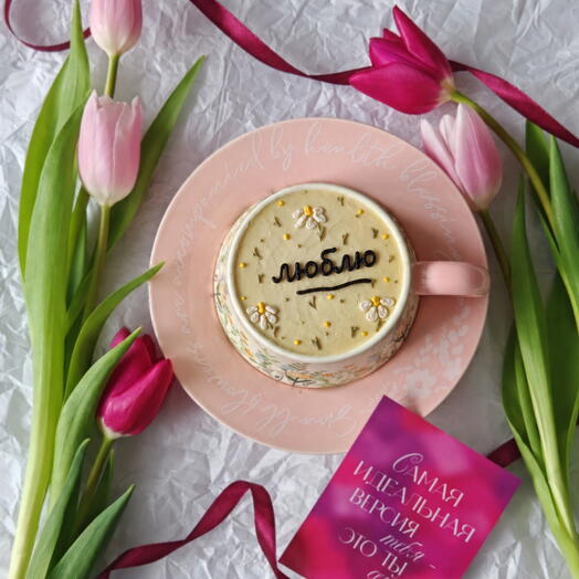 Торт в кружке Манго–Маракуйя ☕🥭Чайная пара с тортом внутри для подарка🎁