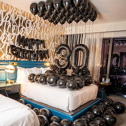 Luxury Black Themed "Happy Birthday" Number Balloon Room Decor Package