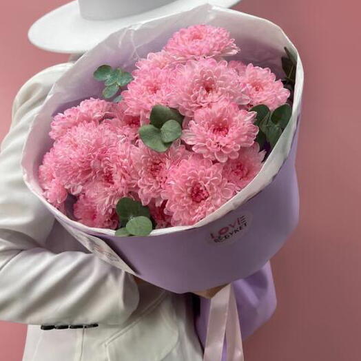 💜Hit💜ramo Brillante de crisantemo rosa y eucalipto