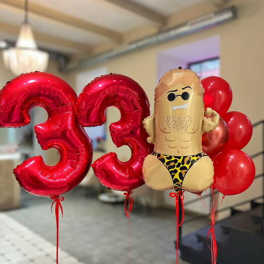 Funny Macho Man Red Numbers Birthday Balloon Bouquet