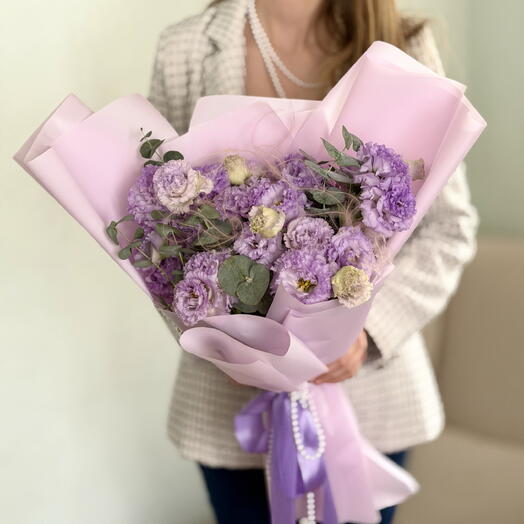 9💜 СИРЕНЕВЫХ ЭУСТОМ - БУКЕТ ИЗ КУСТОВОЙ ЭУСТОМЫ С ЖЕМЧУГОМ
