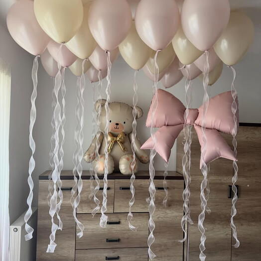 Cute Teddy Bear   Pink Bow Pastel Ceiling Balloon