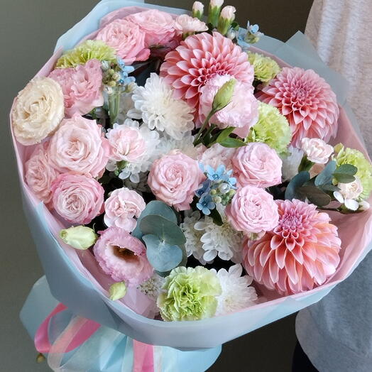 Нежный букет с Далией и кустовой розой 🌸