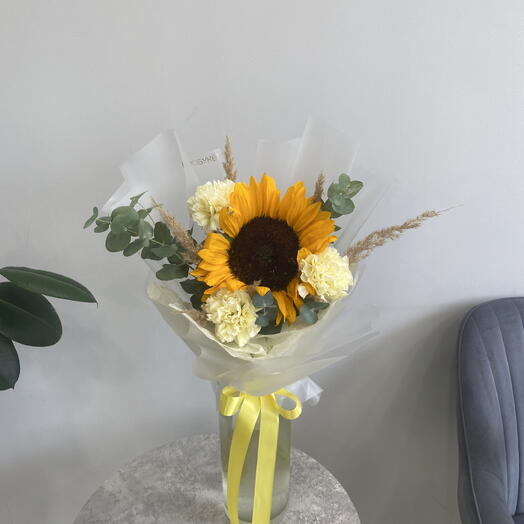 Букет - комплимент солнечный с подсолнухом 🌻