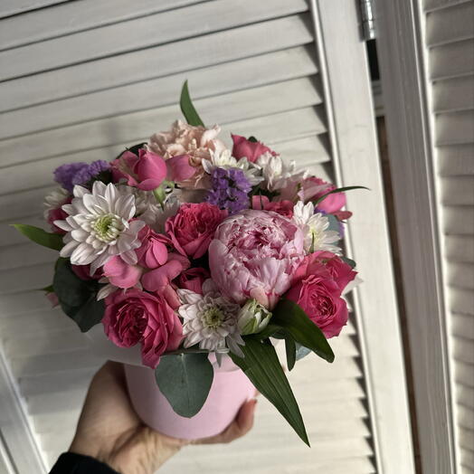 Композиция с пионом в бархатной коробочке🌸