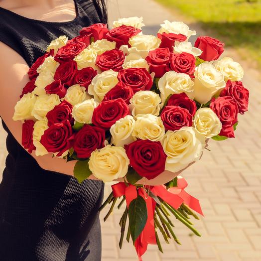 51 красно-белая роза Эквадор