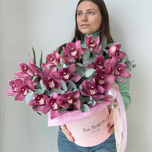 Orquídeas persistentes en una Caja de tonos Burdeos
