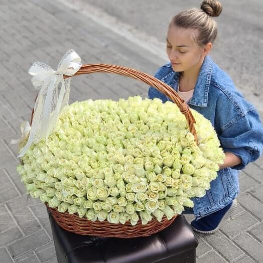 501 роза в корзине белая