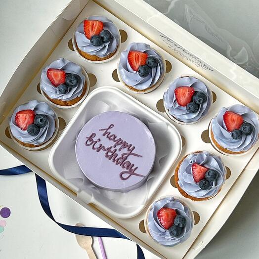 Set of large bento cake and cupcakes 8 pieces