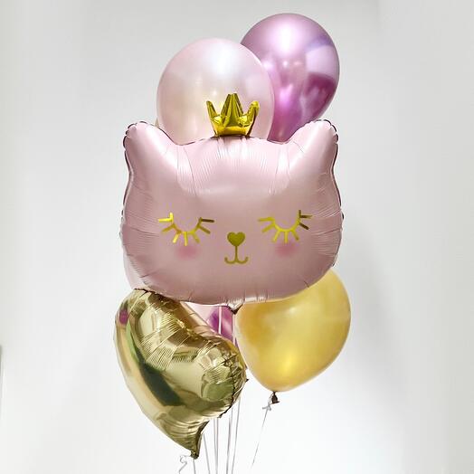 Сет из 8 воздушных шаров с кошкой в короне и сердечком😻💛