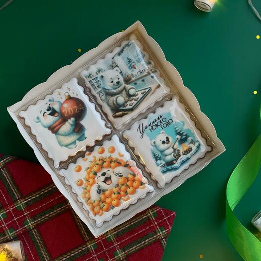 Набор новогодних пряников, Новый год, медведи, 2024, мишки