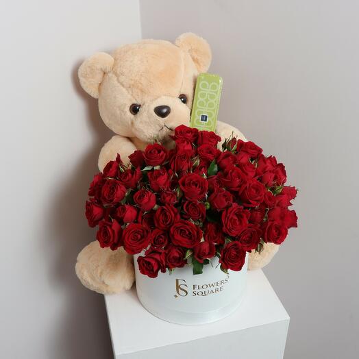 Bear Patchi Red Roses Box