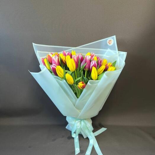 Букет из 45 тюльпанов микс от Оранж Алматы
