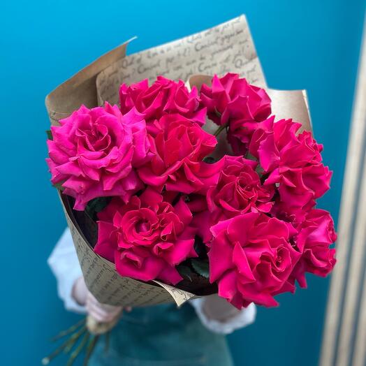 Monobookette de 9 rosas francesas "Fucsia"