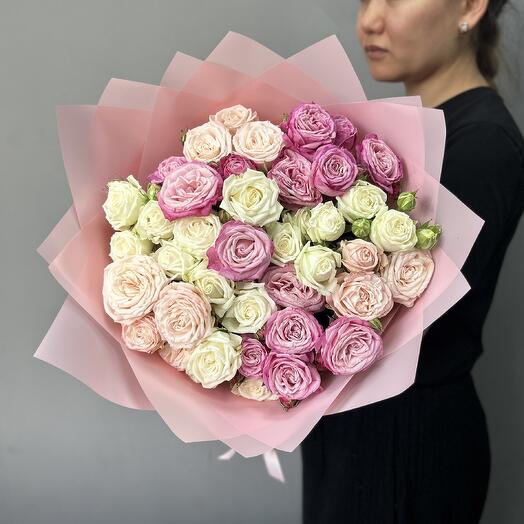 9 пионовидных кустовых роза Леди и Мисс Бомбастик 💗(0002003004)