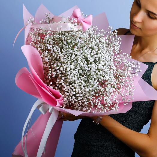 White gypsophila with pink bow