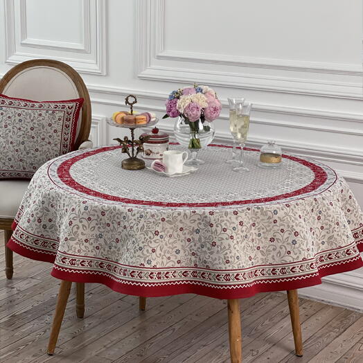 Mantel de Gobelino/Jacquard, Redondo 165 cm, Motivos Rojos