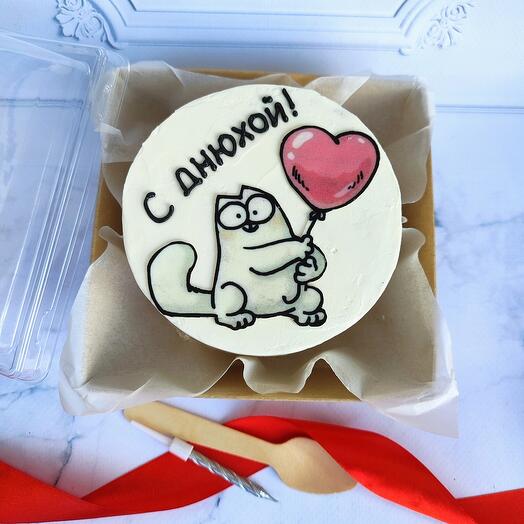 Pastel de gato Bento con una bola, con un día. Regalo de cumpleaños para novia, amigo, colega