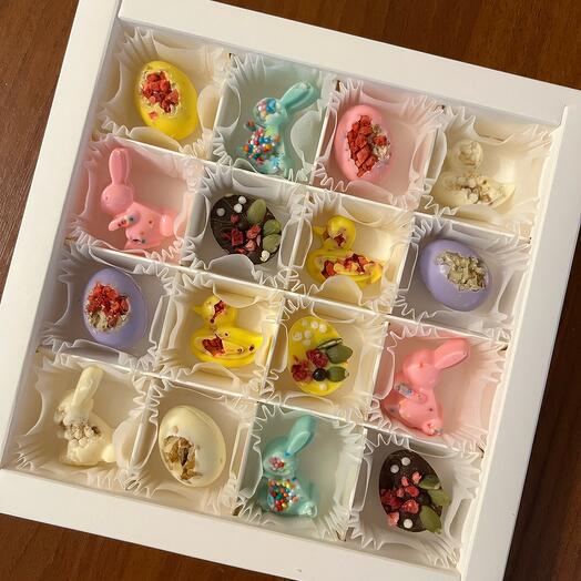 Set de Pascua "testículos de Chocolate, conejitos y patos"