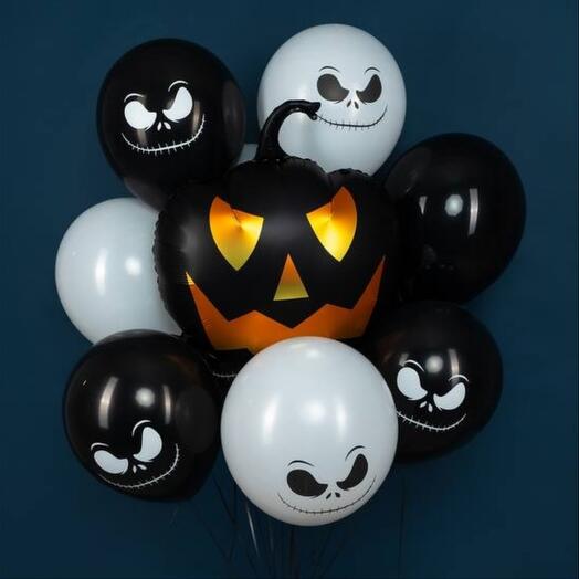 Воздушные шары на Хеллоуин Halloween с черной злой тыквой 9 шт