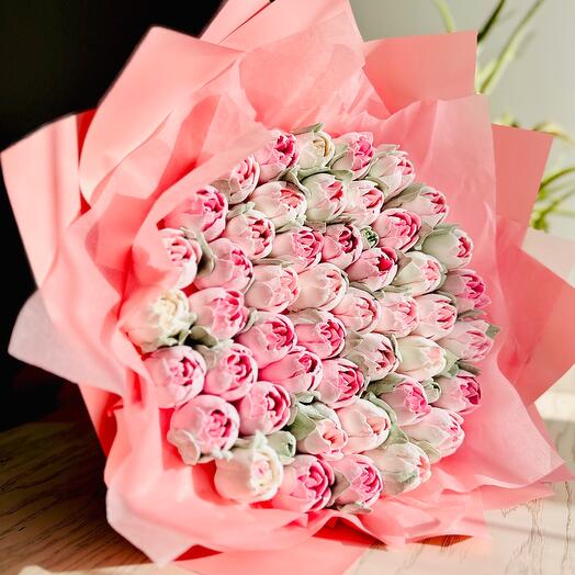 Букет зефирных тюльпанов (47-53 шт. Розовая упаковка)