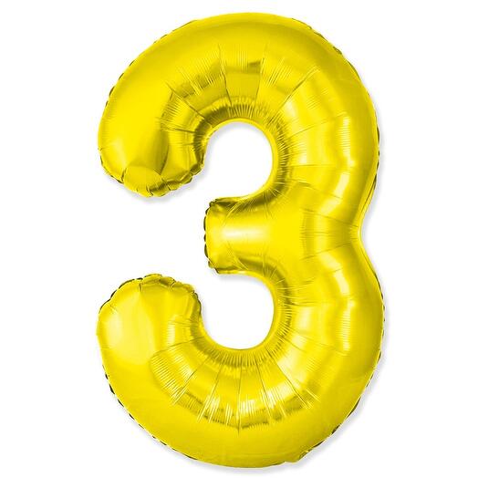 Фольгированный воздушный гелиевый шар цифра 3 золото 102 см (40 дюймов) для украшения праздника и дня рождения