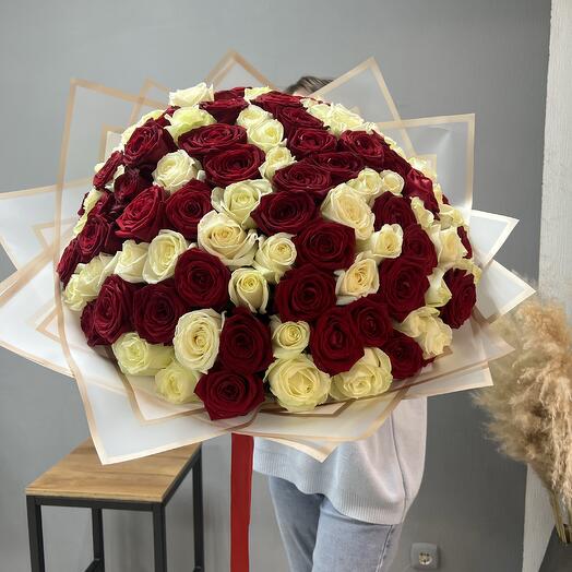 101 red and white Roses in decoration