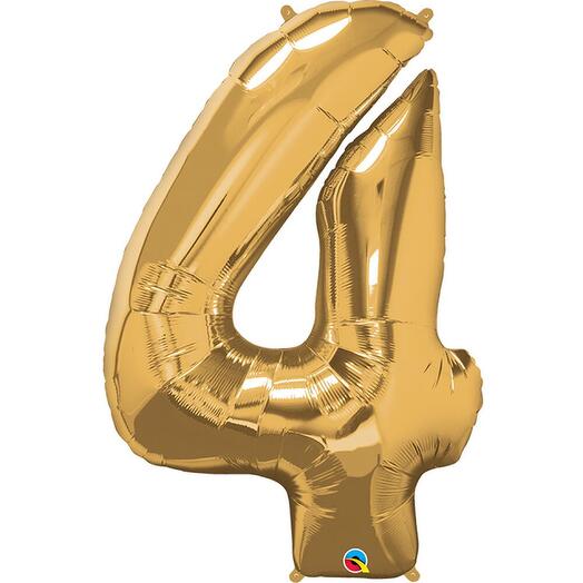 Golden Number Four Helium Balloon