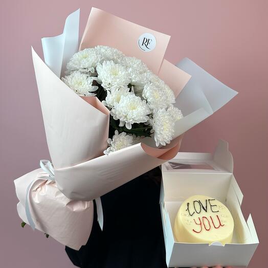 Комбо из 5 кустовых хризантем и бенто