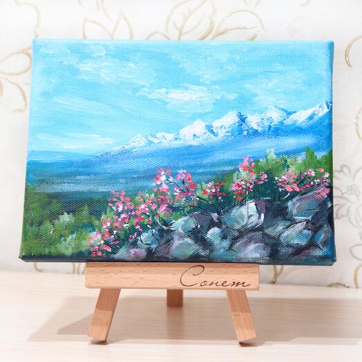 Мини картина на холсте "Багульник" 20*15 см