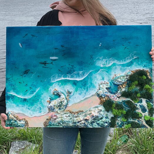 Картина море из эпоксидной смолы и живопись