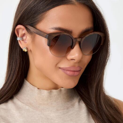 «Superstar Brown G» от Timbersun, деревянные солнцезащитные женские полуободковые очки с градиентом ручной работы