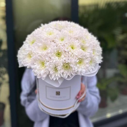 Белые хризантемы в коробке