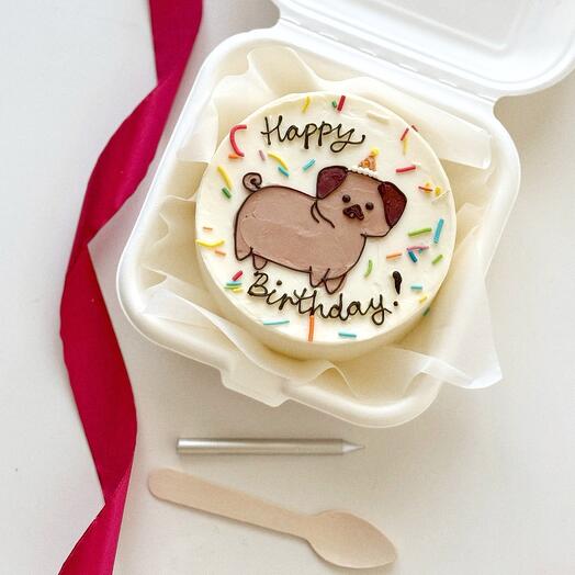 Бенто торт с Днём Рождения «happy birthday мопс собака