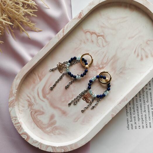 Серьги из лазурита и ювелирного стекла