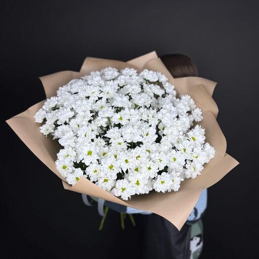 Большой Моно Ромашковых Хризантем в крафтовой упаковке