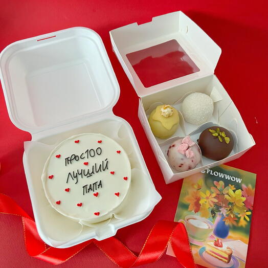 Бенто торт и ассорти Моти подарок на день отца